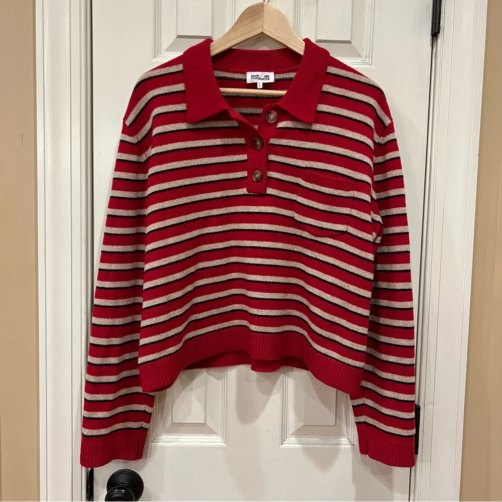 Baum Und Pferdgarten Cori Striped Polo Sweater Merino Wool Red Women’s L
